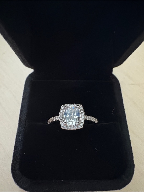 Jewelry - 925 Silver Cushion Halo Solitaire Ring in White with Pavé Band